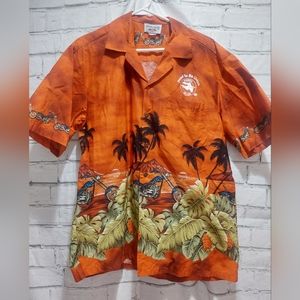 Pacific Legend Orange Biker Hawaiian Shirt Proud To Be Union AFL-CIO Men L - GUC